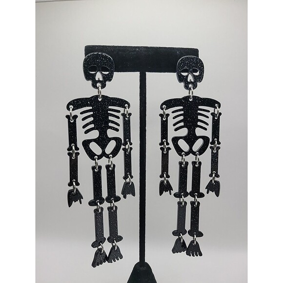 Vintage Earrings Pierced Stud Post Skeleton Articulated Halloween Jewelry - Picture 6 of 10